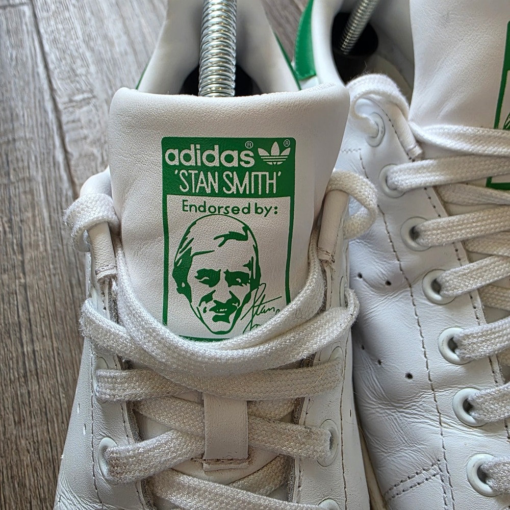 adidas Stan Smith White Green Leather Sneakers Mens size 9.5 - Picture 4 of 13